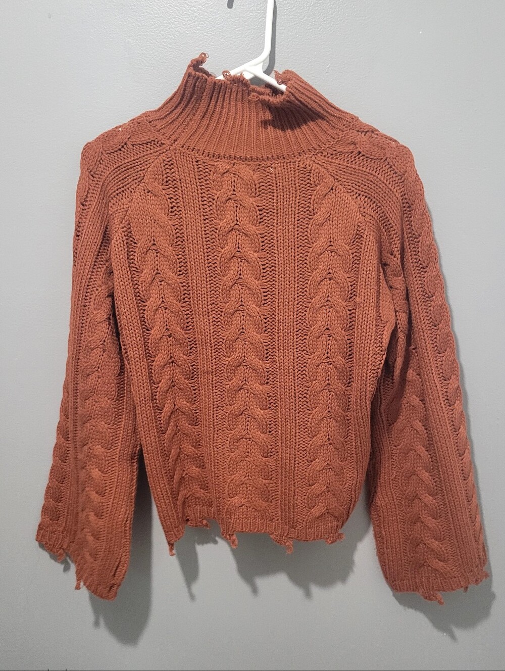 ELAN Women's Fall Burnt Orange Bell Sleeve Cable Knit Mock Neck Sweater Sz M